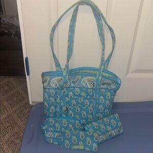 Vera Bradley Blue Quilted Tote Bag with Paisley Design